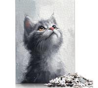 Whimsical Grey Kitten Puzzle for Adults And Teenagers 500 Pieces Puzzle Adult Jigsaw Puzzle for Adults Puzzles 500pcs (52x38cm)