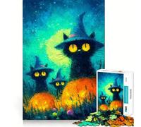 Whimsical Halloween Cats with Pumpkins Adult Jigsaw Puzzles1000 Pieces Brain Game Gift High Precision Die Cut Relaxing Indoor Group Activity (50x75cm)