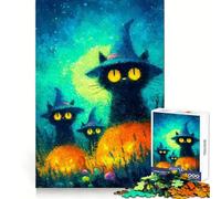 Whimsical Halloween Cats with Pumpkins Jigsaws 1000 Pieces for Adults Focus Enhance Stress Relief Fun Smooth Cut Festive Gift (50x75cm)