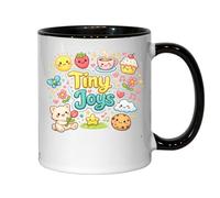 Whimsical Happy Little Characters Ceramic Tea Coffee Mug Black