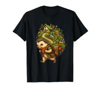 Whimsical Hedgehog Cottage Garden Harvest Scene T-Shirt