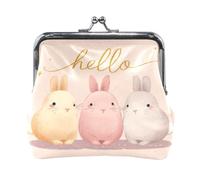 Whimsical Hello Bunny Print Women's Coin Purse, PU Leather Small Wallet with Kiss-Lock Closure, Personalized Print Compact Pouch for Cash, Cards, Coins - Gift for Her