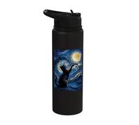 Whimsical Impressionist Night Van Gogh Inspired Art with Cat Stainless Steel Insulated Water Bottle