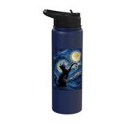 Whimsical Impressionist Night Van Gogh Inspired Art with Cat Stainless Steel Insulated Water Bottle