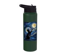 Whimsical Impressionist Night Van Gogh Inspired Art with Cat Stainless Steel Insulated Water Bottle