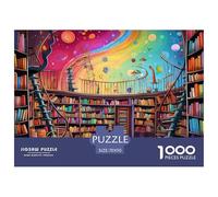 Whimsical Library Jigsaw Puzzles Puzzle for Adults Kids. 1000 Piece Colorful Spiral Stairs Impossible Challenge Toy Educational Game Home Decoration for Educational Games Gifts 70x50cm/1000pcs