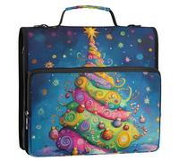 Whimsical Lopsided Fantasy Christmas Tree 3 Ring Zipper Binder with Handle Shoulder Strap, 500 Sheet Capacity Multi-Pocket Storage Organizer Bag for School Office
