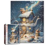 Whimsical Mouse House Teapot Winter 1000 Piece Jigsaw Puzzle for Adults Students Holiday Night Scene Cozy Snowy Cottage Puzzle Art Relaxing Activity Idea 20×27 Inches Home Decoration