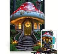 Whimsical Mushroom House in Forest Jigsaw 1000 Pieces Memory Skill Fun Smooth Edge Perfect Interlock Fun-filled Way to Fill Empty Hours (38x52cm)