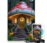 Whimsical Mushroom House in Forest Jigsaw Puzzle 1000 Pieces Cognitive Fun Play High Precision Die Cut Unique Gift for Stress Relief (50x75cm)