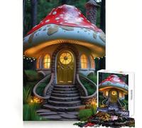 Whimsical Mushroom House in Forest Jigsaw Puzzles 1000 Pieces for Adults Strategic Think Light Recreation Clean Cut Xmas Present (38x52cm)