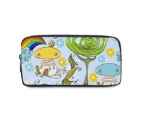 Whimsical Mushroom Houses Black Pencil Case for Boys with Zip Up Pencil Cases for School Pen Case Cute Things Teen Girls Secondary High School College Sixth Form Stationery Gifts Women Men