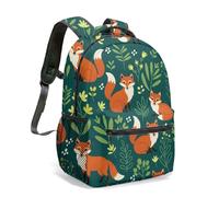 Whimsical Night Forest Fox Backpack 16 Inch Floral Star All Over Print Flat Illustration Cute Animal Travel Daypack Bag (03)
