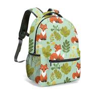 Whimsical Night Forest Fox Backpack 16 Inch Floral Star All Over Print Flat Illustration Cute Animal Travel Daypack Bag (04)
