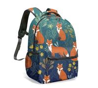 Whimsical Night Forest Fox Backpack 16 Inch Floral Star All Over Print Flat Illustration Cute Animal Travel Daypack Bag (02)