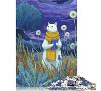 Whimsical Nighttime Cat with Book Jigsaw Puzzles for Adults 1000 Piece High Challenging DIY Large Puzzle Educational Toy Funny Family Games Unique Home Decor 1000pcs (75x50cm)