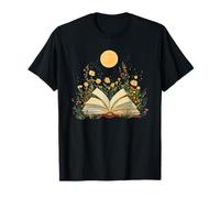 Whimsical Open Book Wildflowers Full Moon Reader T-Shirt