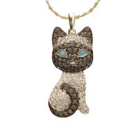 Whimsical Oriental Shorthair, Simese, and Bombay Pendant Necklace - Different Breeds of Cats- Sparkling Synthetic Zirconia Crystals, Durable Stainless Steel Chain, Ideal Gift for Fashion-Conscious Men