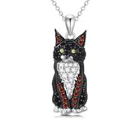 Whimsical Oriental Shorthair, Simese, and Bombay Pendant Necklace - Different Breeds of Cats- Sparkling Synthetic Zirconia Crystals, Durable Stainless Steel Chain, Ideal Gift for Fashion-Conscious Men