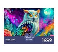 Whimsical Owl 1000 Pc Owl Cosmic Vibrant Portraitplastic Jigsaw Puzzle Durable Premium Precision Cut Non-glare Smooth Finish Sturdy Lightweight 52x38cm/1000pcs