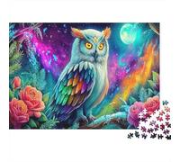 Whimsical Owl Thick Paper Rainbow Owl with Roses at Night Jigsaw Puzzle Bundle Boredom Buster Puzzle Gift 38x26cm/1000pcs