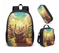 Whimsical Parisian Beaver with Beret Graphic Backpack 3 Piece Set 17 Inch School Bag for Teens Boys Girls Art Print (04)