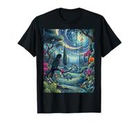 Whimsical Parrot in Starry Tropical Jungle Night Sky Tee T-Shirt
