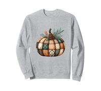 Whimsical Patchwork Pumpkin Design - Cozy Autumn Folk Art Sweatshirt