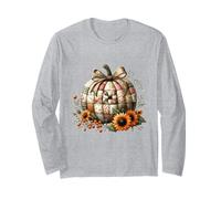 Whimsical Patchwork Pumpkin Design - Cozy Halloween Folk Art Long Sleeve T-Shirt
