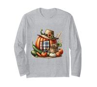 Whimsical Patchwork Pumpkin Design - Cozy Halloween Folk Art Long Sleeve T-Shirt