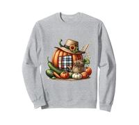 Whimsical Patchwork Pumpkin Design - Cozy Halloween Folk Art Sweatshirt