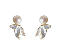 Whimsical Pearl Mermaid Tail Earrings, 1.4x2cm Gold & White Enamel Studs, Versatile Jewelry for Bridal, Casual & Beach Occasions