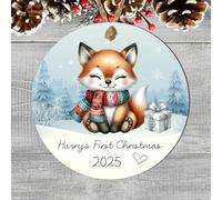 Whimsical Personalised Baby's First Christmas Animal Hanging Bauble Cute 1st Christmas Keepsake Tree Decoration Gift (Fox, MDF Wood - Indoor Use Only)