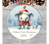 Whimsical Personalised Baby's First Christmas Animal Hanging Bauble Cute 1st Christmas Keepsake Tree Decoration Gift (Elephant, MDF Wood - Indoor Use Only)