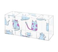 Whimsical Pet Art Desk Tidy Make Up Holder On Desk, 4 Compartments Makeup Organiser, Acrylic Make Up Holder, Square Pen Pot Organiser Pencil For, Transparent Brush, Table Top School Stuff