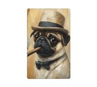 Whimsical Pug Wearing A Classic Hat Single Toggle Blank Wall Plate Light Switch Cover Decorative 1 Gang for Kitchen Room Bathroom Size 11.4x7cm
