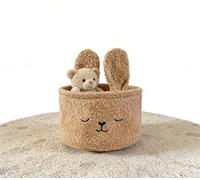 Whimsical Rabbit Ear Storage Bin, Cute Bunny Embroidery Plush Fleece Organizer, Collapsible Basket for Kids’ Toys, Blankets & Daily Stuff - Nursery/Bedroom/Home