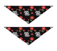 Whimsical Raccoon Red Floral 2 Pack Dog Bandanas Bulk Scarf Handkerchief Pet Accessories for Dogs Cats