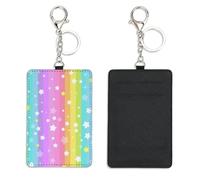 Whimsical Rainbow Star Travel Card Holder with Keyring Bus Pass Holder for Women Men with 2 Card Slots Slim Wallet for Nurse Teacher Student Meal Bank Credit Cards Daily Use Nurse Accessories