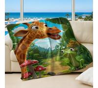 Whimsical Rainforest Printed Flannel Blanket, Adorable Giraffe and Little Frog Design, Perfect for Kids Room Sofa Bed Throw (01,150x200cm)