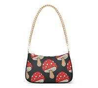 Whimsical Red Mushroom Black One Shoulder Purses for Women Hobo Totes Purse Bags Chain Strap Zipper Phone Purse