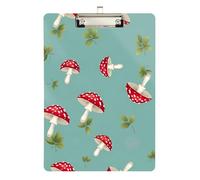 Whimsical Red White Mushrooms Acrylic Clipboards Writing Clipboard Hanging Clipboards A4 Standard Size with Low Profile Metal Clip for Classrooms, Restaurants, School