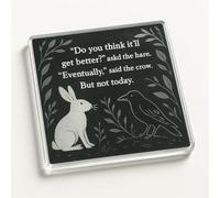 Whimsical Reflection Acrylic Coaster Gift - Unique Back-Printed Design with Hare and Crow Illustration Home Decor Present