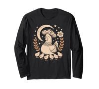 Whimsical Retro Hen Resting Under A Cottagecore Fungi Long Sleeve T-Shirt