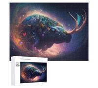 Whimsical Rhino A Cosmic Butterfly Dream Wooden Jigsaw Puzzle for Adults, 500 PCS