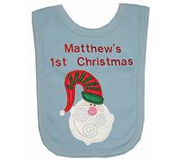Whimsical Santa 1st Christmas Applique Bib (Baby Blue)