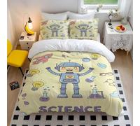Whimsical Science Elements Duvet Cover Set, Creative Robot & Flask Pattern, Kids Bedroom Bedding, Soft & Breathable 3-Piece Set (03,Single135x200cm+50x75cm*2)