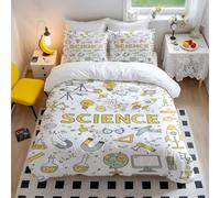 Whimsical Science Elements Duvet Cover Set, Creative Robot & Flask Pattern, Kids Bedroom Bedding, Soft & Breathable 3-Piece Set (02,Single135x200cm+65x65cm*2)
