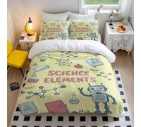 Whimsical Science Elements Duvet Cover Set, Creative Robot & Flask Pattern, Kids Bedroom Bedding, Soft & Breathable 3-Piece Set (04,Single135x200cm+65x65cm*2)