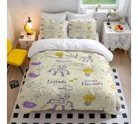 Whimsical Science Elements Duvet Cover Set, Creative Robot & Flask Pattern, Kids Bedroom Bedding, Soft & Breathable 3-Piece Set (01,King240x220cm+50x75cm*2)